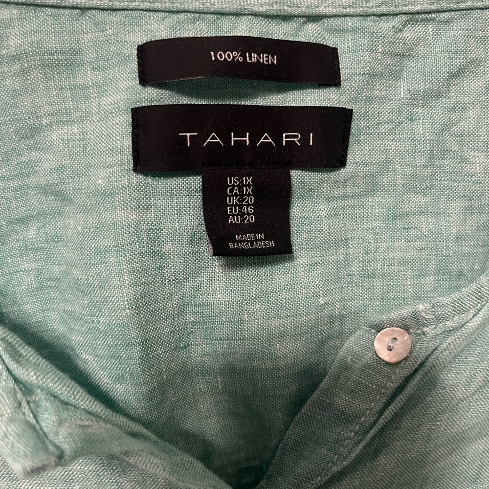 Tahari 100% Linen Tunic Shirt Seafoam Light Blue Green - Picture 2 of 6